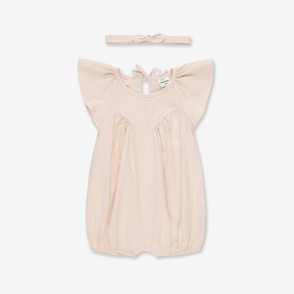 Flared Sleeves Overall & Headband H21  -  0-3m