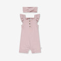 Baby Girl Flared Sleeves Overall & Hair Band RIB2 - Antique Pink