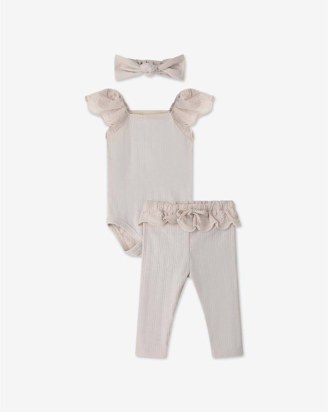Frilled Sleeve Bodysuit & Log Pants Set + Head band H - H1