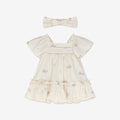 Embroidered Short Sleeve Dress & Bloomers Set + Headband H