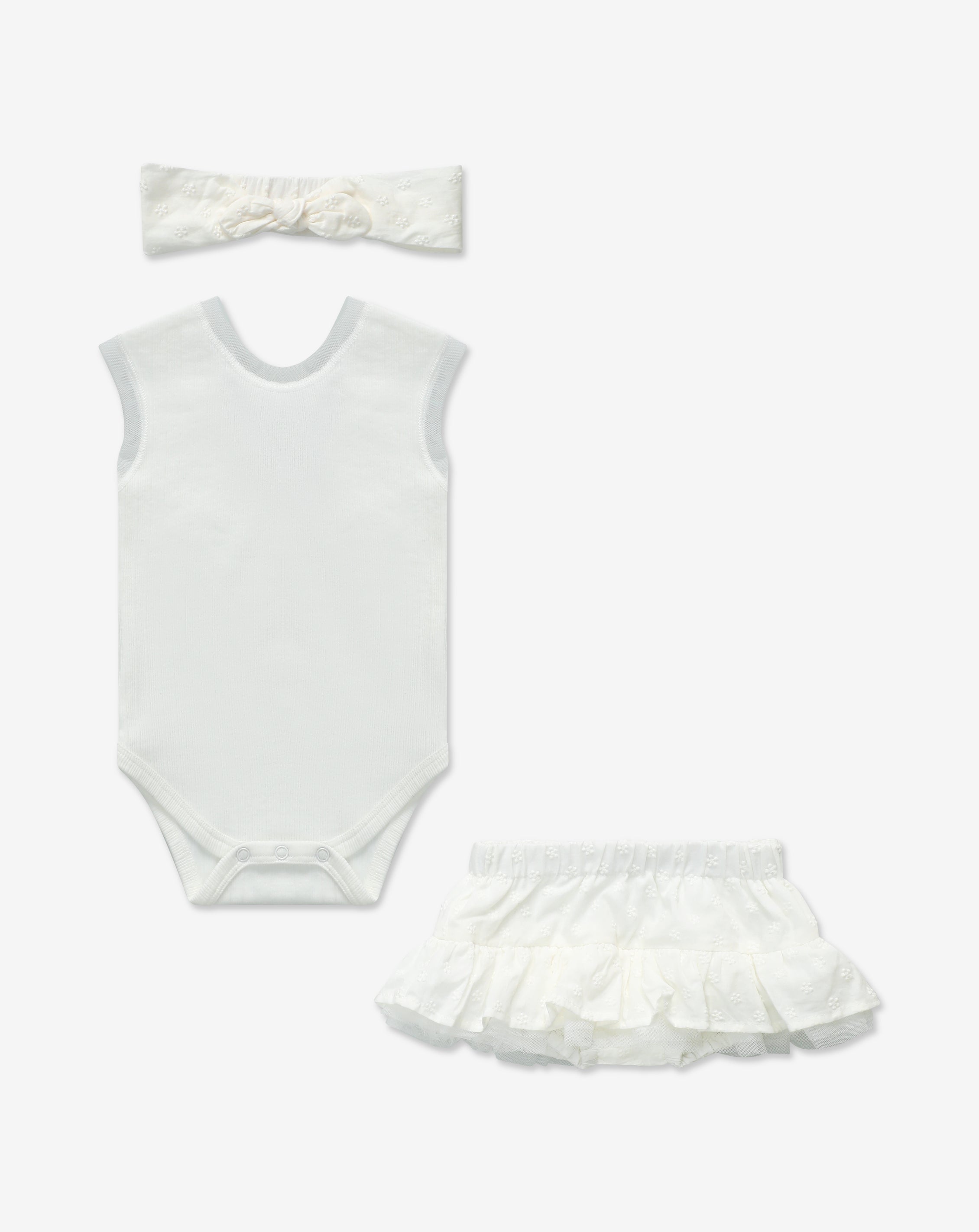 Ribbed Bodysuit & Embroidered Skrit Set + Headband H37