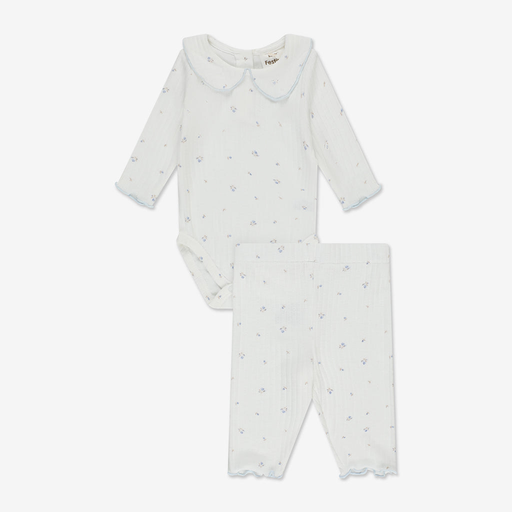 Pointelle Bodysuit with Collar & Pants Set RIB - RIB1a