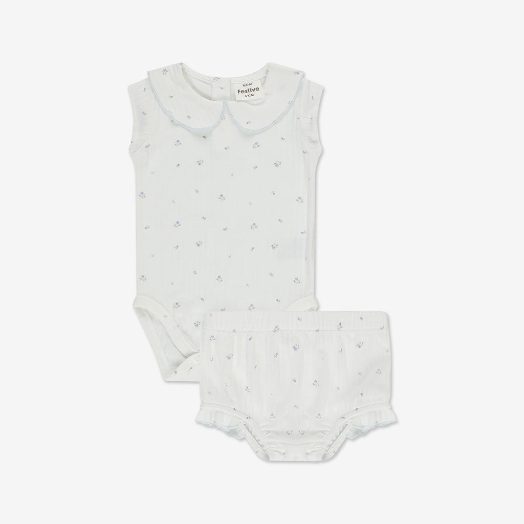 Pointelle Bodysuit with Collar & Pants Set RIB - RIB1a