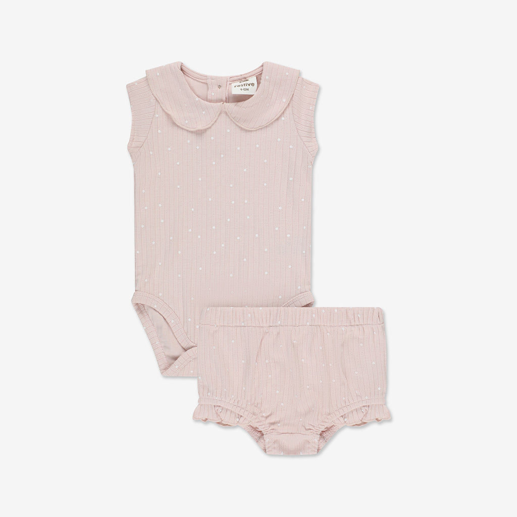 Pointelle Bodysuit with Collar & Pants Set RIB - RIB1a