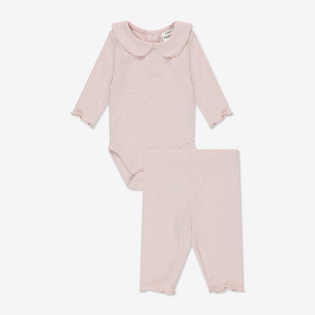 Pointelle Bodysuit with Collar & Pants Set RIB - RIB1a