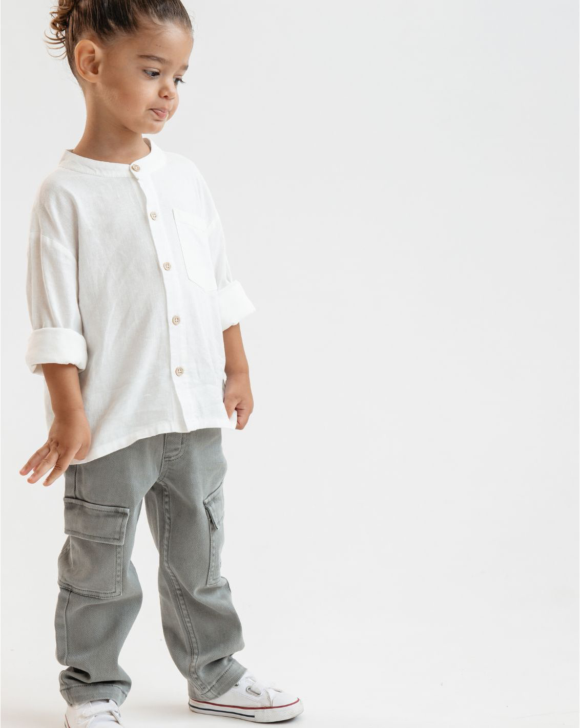 Buttoned Linen Shirt With Grandad Collar WB15